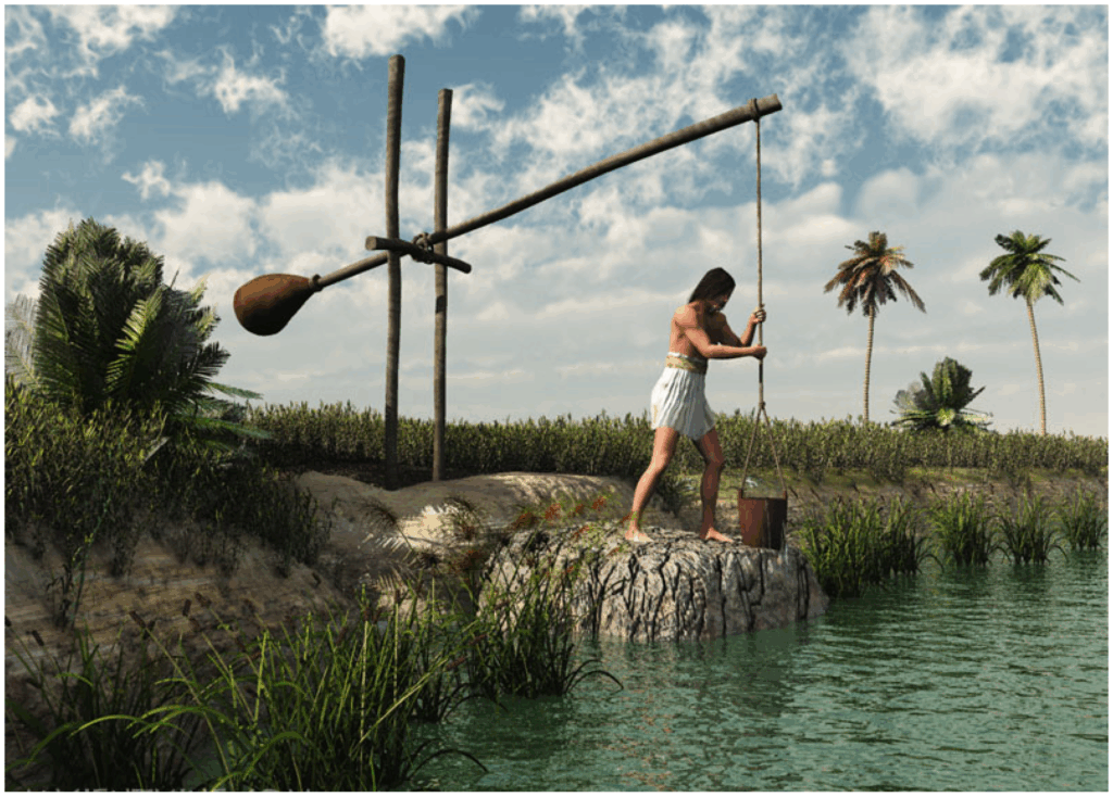 Shaduf used to raise water above the level of Nile for irrigation purposes in Egypt