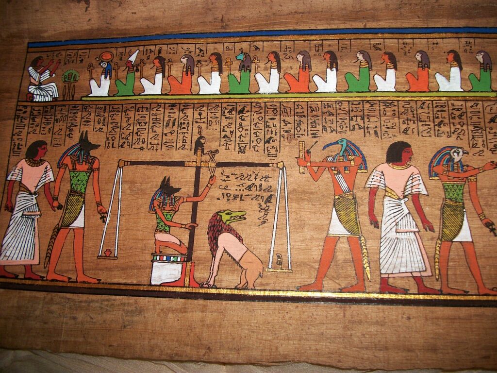 egypt, anubis, judgement, god, egyptian, ancient, religion, pharaoh, culture, horus, history, jackal, old, antique, africa, symbol, mythology, civilization, temple, cult, hieroglyphic, spiritual, parchment, papyrus, brown god, brown death