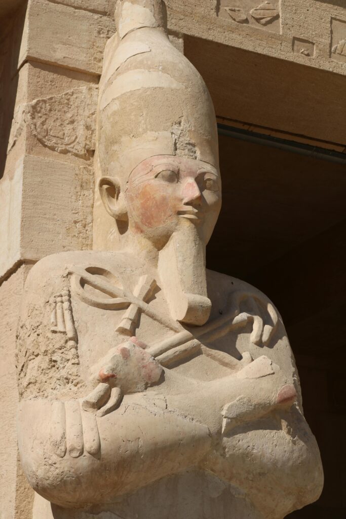 Close-up of a carved statue at the Temple of Hatshepsut, Luxor.